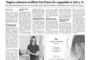 Regina Lehmann eröffnet ihre Praxis für Logopädie in Zell a. H.